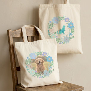 Aangepaste foto Golden Retriever  Pastel blauw blo Tote Bag