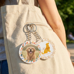 Aangepaste foto Golden Retriever - Pastel Oranje Sleutelhanger