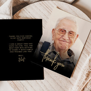 Aangepaste foto gouden script 90ste verjaardagsfee bedankkaart