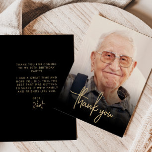 Aangepaste foto gouden script 90ste verjaardagsfee bedankkaart