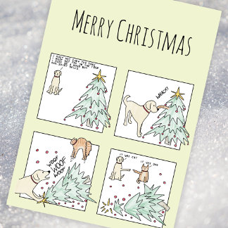 Aangepaste foto grappige kat hond cartoon kerst  feestdagen kaart