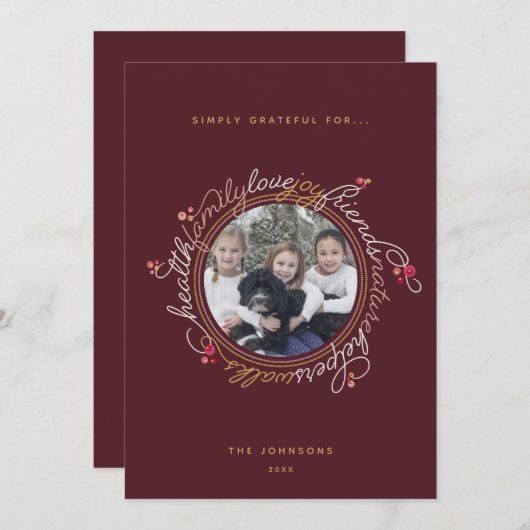 Aangepaste foto Gratitude WreatPhoto Holiday Kaart (Voorkant / Achterkant)