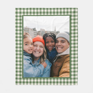 Aangepaste Foto Green Gingham Plaid Rustieke boerd Fleece Deken