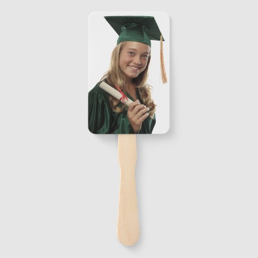 Aangepaste foto Groen Metallic Wit Goud Afstuderen Handwaaier (Achterkant)