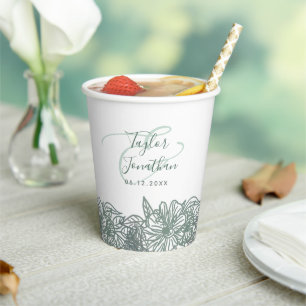 Aangepaste foto Groene bloemen Nice Weddenschap Papieren Bekers