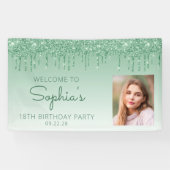 Aangepaste Foto Groene Glitter Drip 18e verjaardag Spandoek (Horizontaal)