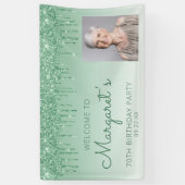 Aangepaste foto groene glitter Drip 70th Birthday Spandoek (Verticaal)