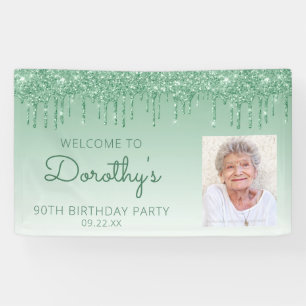 Aangepaste foto groene glitterspetters 90ste verja spandoek