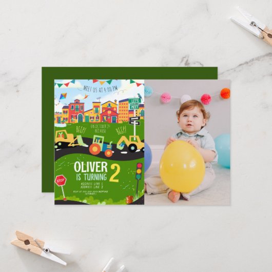 Aangepaste foto, Groene tractor verjaardag Kaart (Voorkant / Achterkant in situ)