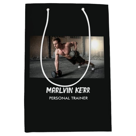 Aangepaste foto gym business grijs medium cadeauzakje (Voorkant)