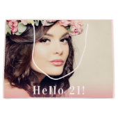 Aangepaste foto hallo 21 roos goud groot cadeauzakje (Voorkant)