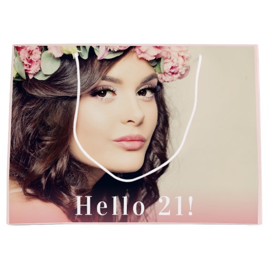 Aangepaste foto hallo 21 roos goud groot cadeauzakje (Voorkant)