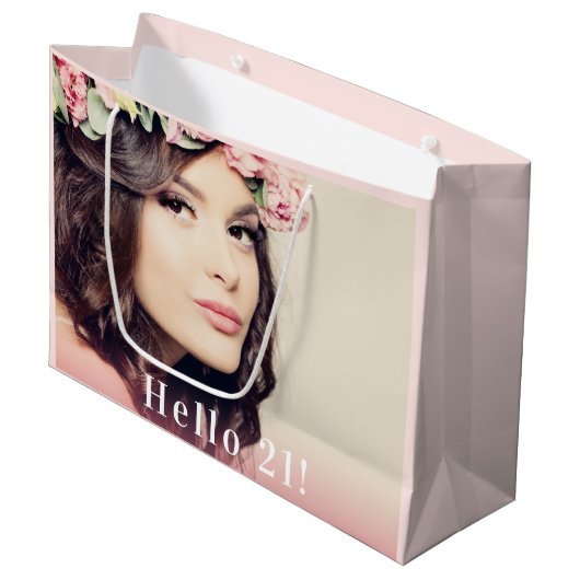 Aangepaste foto hallo 21 roos goud groot cadeauzakje (Voorkant Gekanteld)