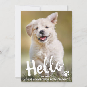 Aangepaste foto Hallo nieuwe huisdier puppy hond Aankondiging