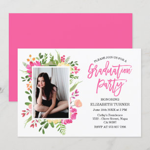 Aangepaste foto Hand Lettered Afstuderen Floral Kaart