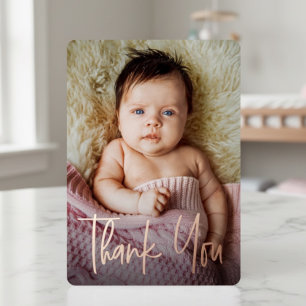 Aangepaste foto-handlettering baby shower roze gou folie feestdagenkaart