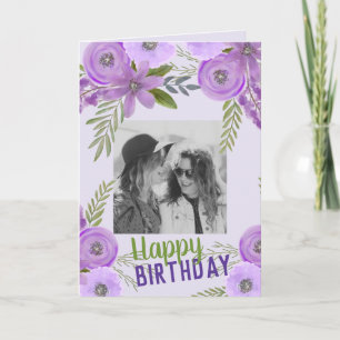 Aangepaste foto "Happy Birthday" Violet Lavender Kaart