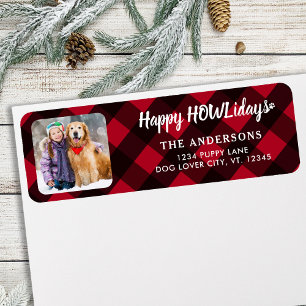 Aangepaste foto Happy HOWLidays Red Buffalo Pset Etiket