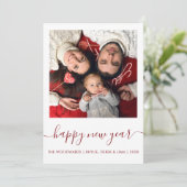 Aangepaste foto Happy Nieuwjaar Dark Red Script Ho Feestdagenkaart (Staand voorkant)
