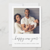 Aangepaste foto Happy Nieuwjaar grijs script minim Feestdagenkaart (Voorkant)