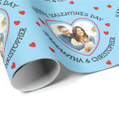 Aangepaste foto hart en namen cadeaupapier (Rol Hoek)