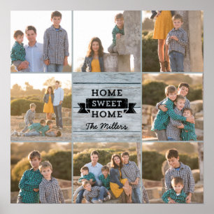 Aangepaste foto Home Sweet Home Bleek Wood Rustic Poster