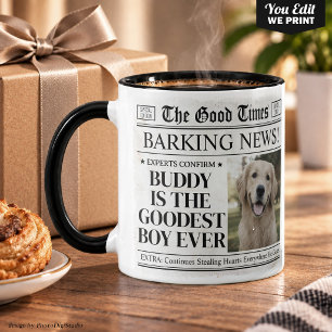 Aangepaste foto hond krant mok, beste jongen ooit mok