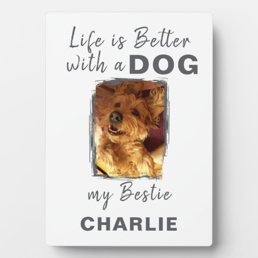 Aangepaste foto hond naam wit grijs fotoplaat (voorkant)