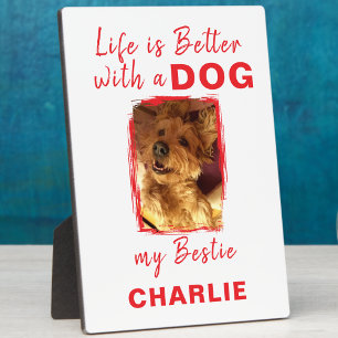 Aangepaste foto hond naam wit rood fotoplaat