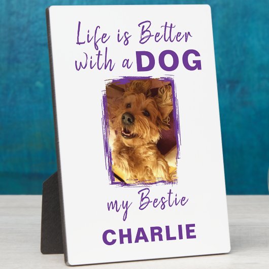 Aangepaste foto hondennaam wit paarse fotoplaat