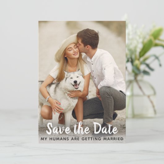 Aangepaste foto-hondenweddenschap bespaart de datu save the date (Staand voorkant)