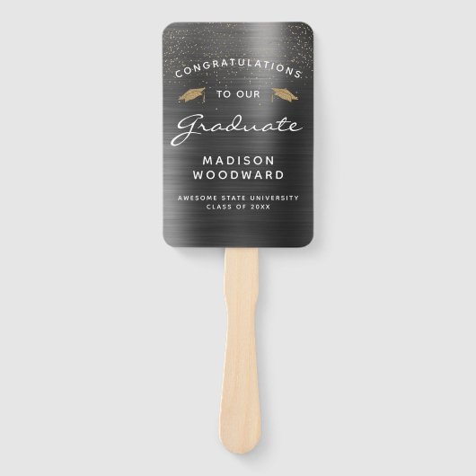 Aangepaste foto Houtskool Grijs Metallic Afstudere Handwaaier (Voorkant)