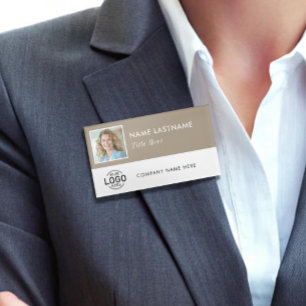 Aangepaste Foto ID Logo Beige Magnetisch Groot Wit Naambadge