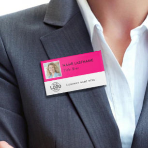 Aangepaste Foto ID Logo Magnetisch Groot Roze Wit Naambadge