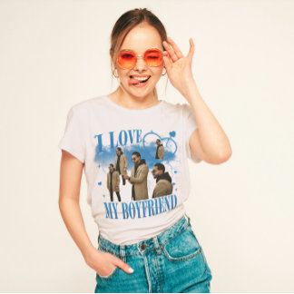 Aangepaste foto ik hou van mijn vriend retro bootl t-shirt