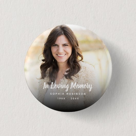 Aangepaste foto in liefdevolle herinnering begrafe ronde button 3,2 cm (Voorkant)