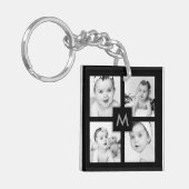 Aangepaste foto-Initiaal zwart 8 Afbeeldingen Sleutelhanger (Voorkant Links)