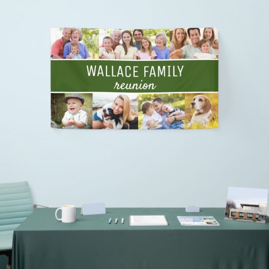 Aangepaste foto-inklage Naam Familie Reunion Green Spandoek (Beurs)