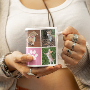 Aangepaste foto-inkollage roze poot afdrukken  koffiemok