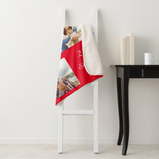 Aangepaste foto-inkuiling bruiloft Datum rood Sherpa Deken (In situ)