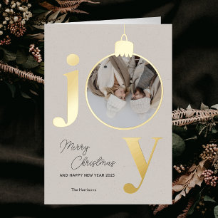 Aangepaste foto JOY Witte Kerstmis Bel Vakantie Folie Wenskaart