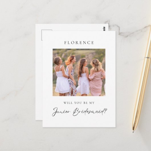 Aangepaste Foto Junior Bruidsmeisje Voorstel Briefkaart (Voorkant / Achterkant in situ)