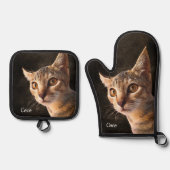 Aangepaste foto Kat of Hond met Naam Sjabloon Ovenwant & Pannenlap Set (Voorkant)