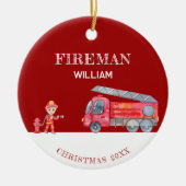 Aangepaste Foto Keepsake Fireman Kerstmis Firetruc Keramisch Ornament (Voorkant)
