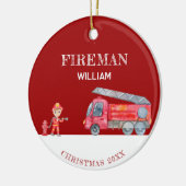 Aangepaste Foto Keepsake Fireman Kerstmis Firetruc Keramisch Ornament (Links)