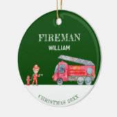 Aangepaste Foto Keepsake Fireman Kerstmis Firetruc Keramisch Ornament (Links)