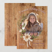 Aangepaste foto Kerst bloemstuk houten achtergrond Feestdagenkaart (Voorkant / Achterkant)