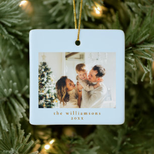 Aangepaste foto Kerst Minimaal Blauw Eenvoudig Gez Keramisch Ornament