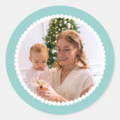 Aangepaste Foto Kerst Sneeuwbal Lijst Mint Ronde Sticker (Voorkant)