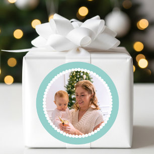 Aangepaste Foto Kerst Sneeuwbal Lijst Mint Ronde Sticker